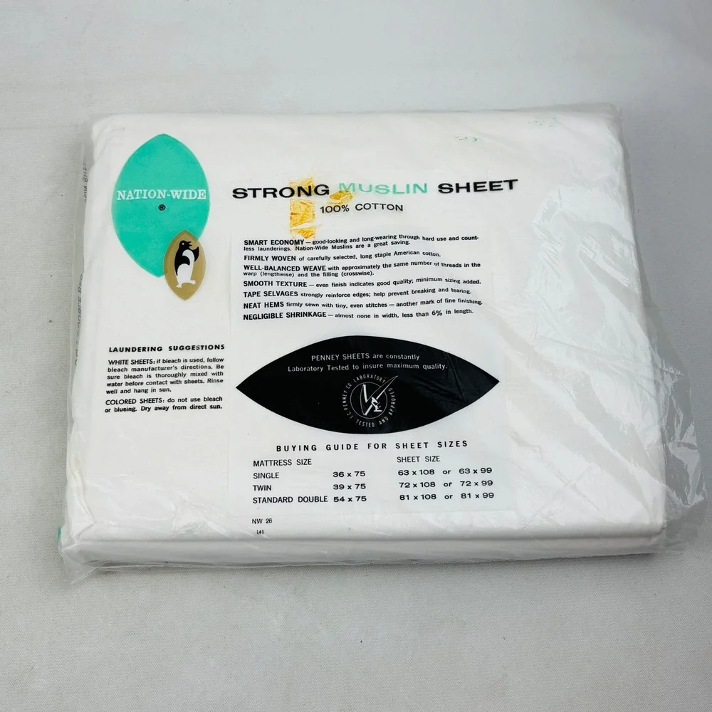Vintage Penney's Double Bed Flat Sheet White Muslin 81x108 Cotton